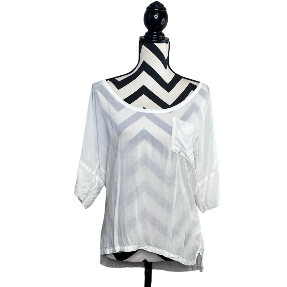 James Perse Sz 1 Sheer White Minimalist Tunic Top